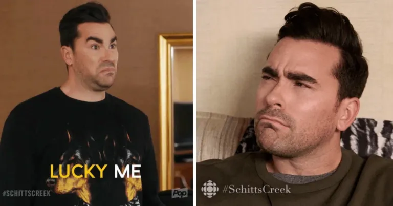 TV character David from SchittsCreek saying "Lucky Me"